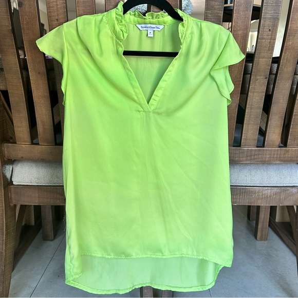Sunsets & Sweet Tea Tops - Sunsets & Sweet Tea Belize Green Flutter Sleeve Blouse Size Medium